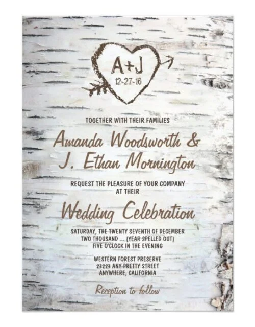 Birch Tree Bark Wedding Invitations Set