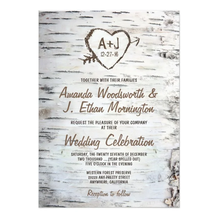 Birch Tree Bark Wedding Invitations Set