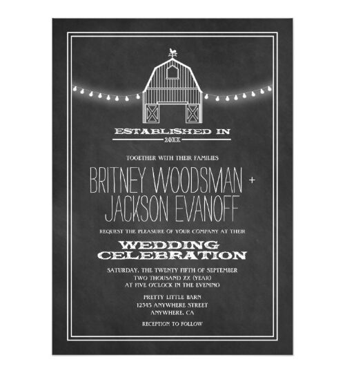 Country Rustic Chalkboard Barn Wedding Invitations