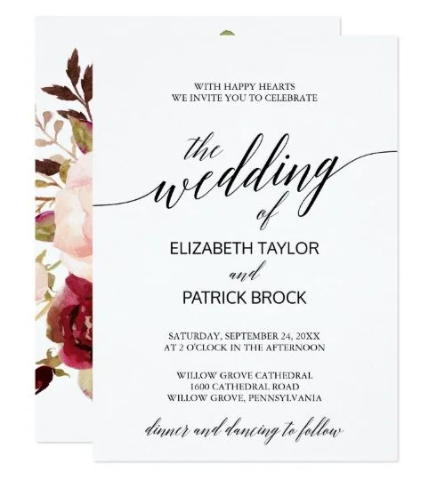 Elegant Calligraphy Faded Floral Wedding Suite