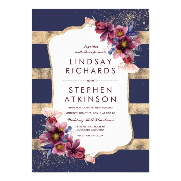 Navy and Burgundy Chic Flowers Stripes