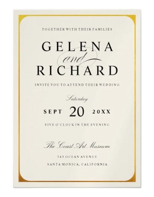 Elegant Wedding Script - Faux Gold Foil Border