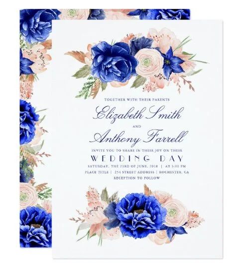 Navy and Pink Watercolor Flowers
