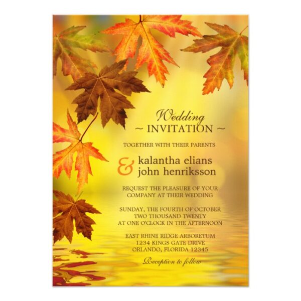 Fall Wedding Invitation Set With Falling Leaves 1