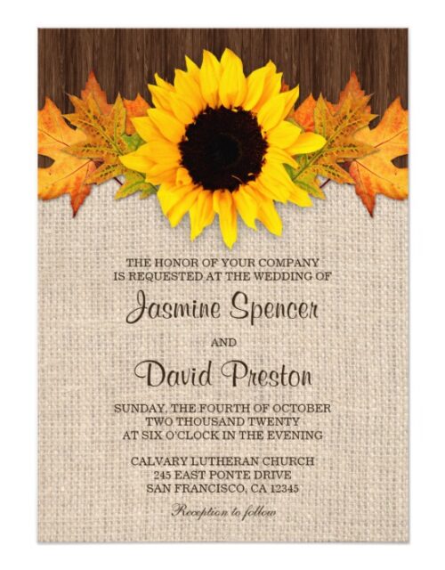 Sunflower And Fall Leaves Wedding Invitation Set