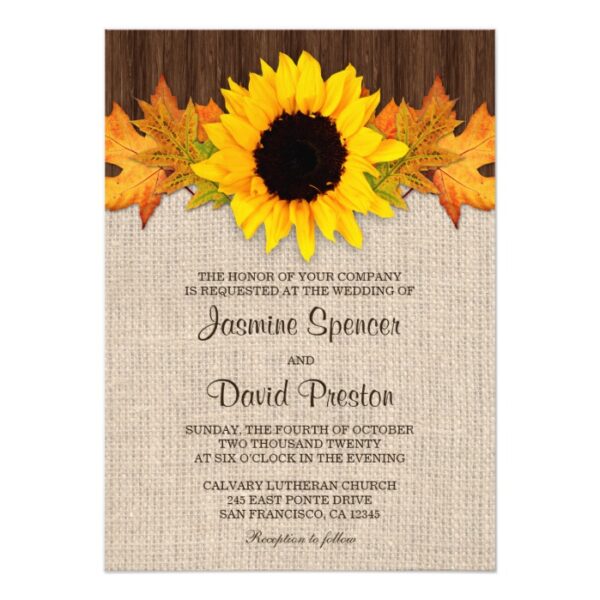 Sunflower And Fall Leaves Wedding Invitation Set