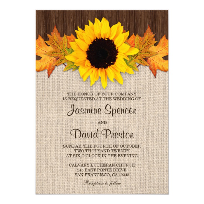 Sunflower And Fall Leaves Wedding Invitation Set Honor
