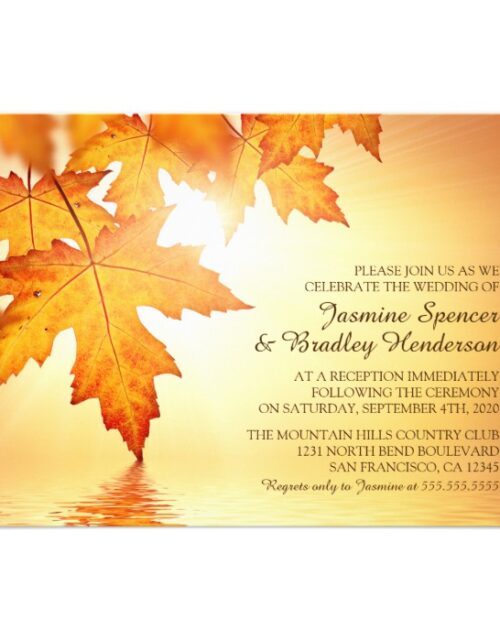 Fall Wedding Invitation Set With Orange Leaves