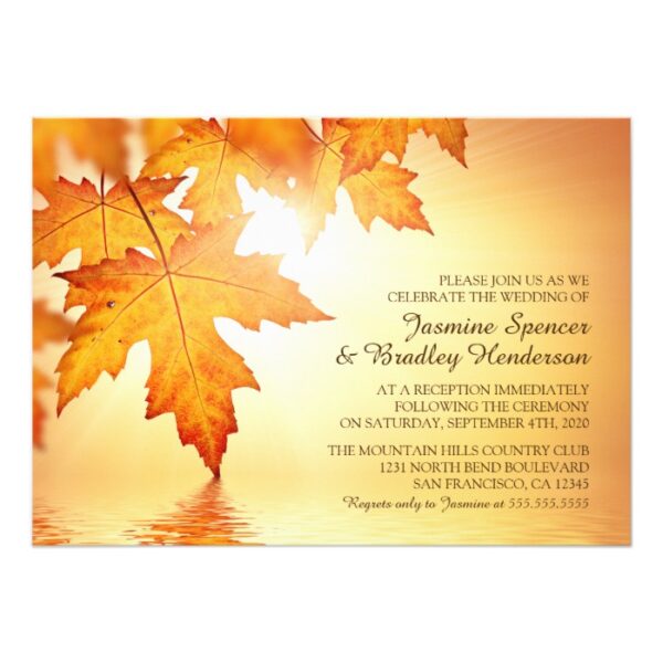 Fall Wedding Invitation Set With Orange Leaves