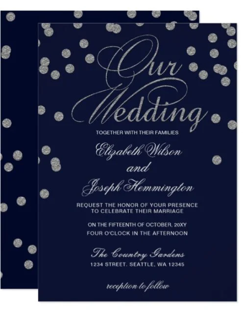 INVITATION SUITE: NAVY SILVER GLITTER CONFETTI