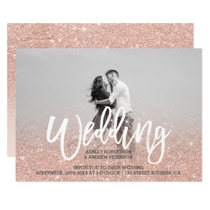 Rose gold faux glitter ombre blush pink wedding