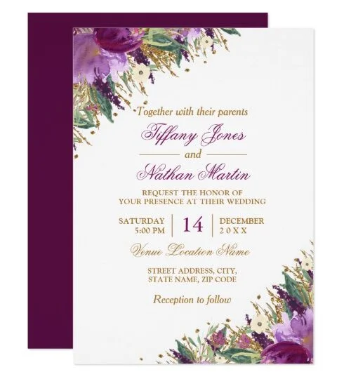 Floral Glitter Sparkling Amethyst Wedding