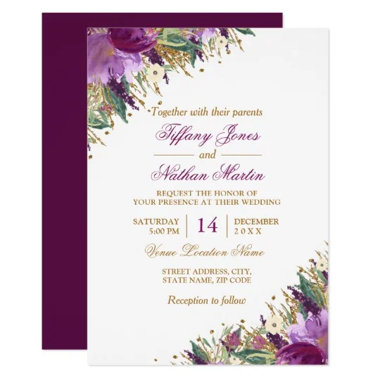 Floral Glitter Sparkling Amethyst Wedding