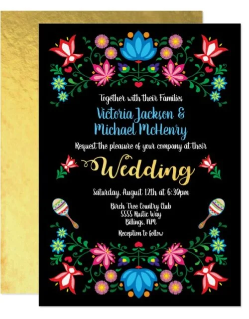 Gold Foil Floral Mexican Folkart Fiesta