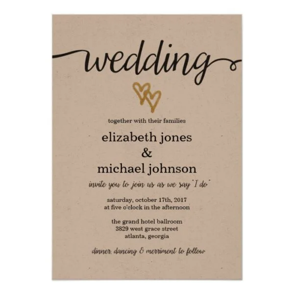 Gold Hearts Kraft Paper Wedding