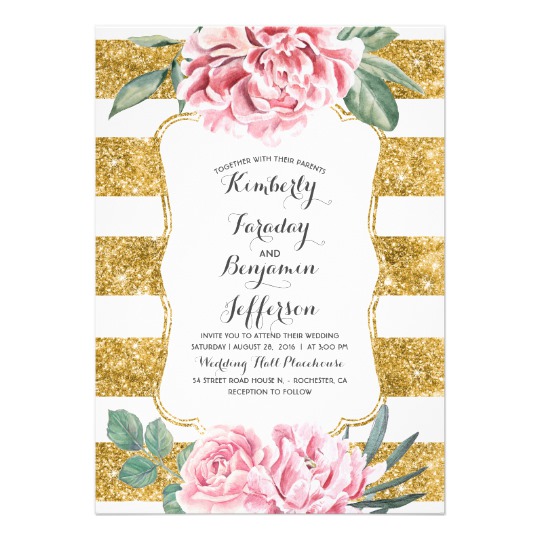 White and Gold Stripes Floral Elegance