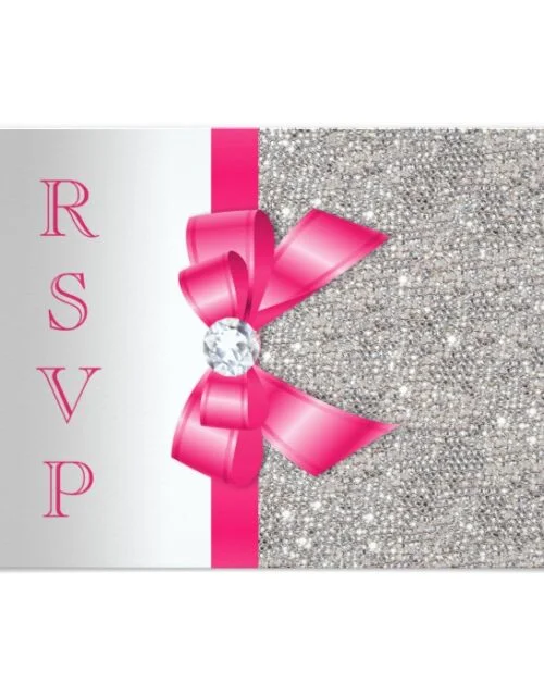 Hot Pink Bow Silver Sequins Wedding
