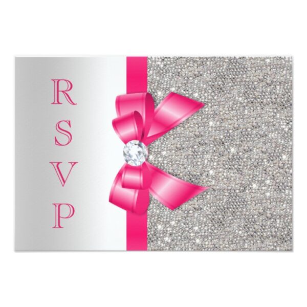 Hot Pink Bow Silver Sequins Wedding