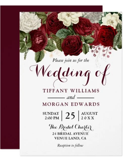 Burgundy Red White Floral Wedding