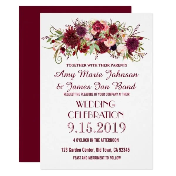 Marsala Red Burgundy Floral Invitations