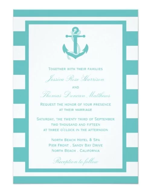 Nautical Turquoise Stripe Anchor Wedding