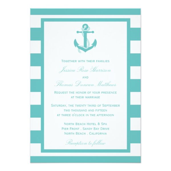 Nautical Turquoise Stripe Anchor Wedding