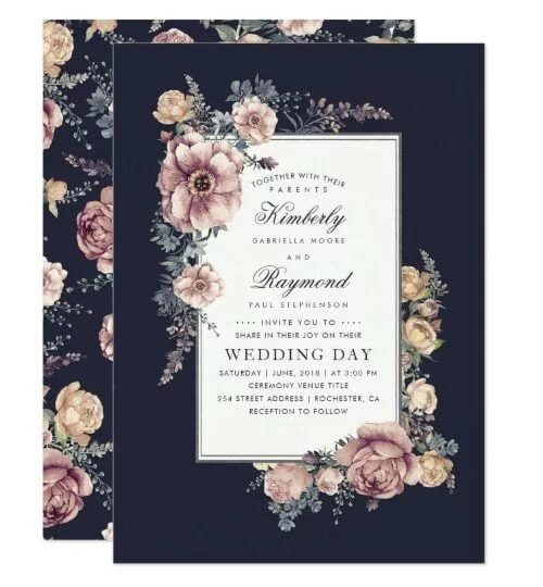 Dark Blue and Mauve Vintage Floral Frame