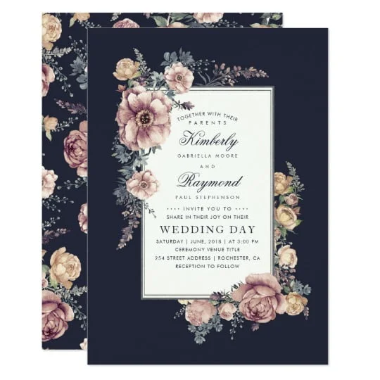 Dark Blue and Mauve Vintage Floral Frame