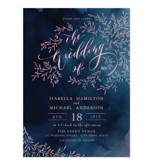 Navy blush calligraphy rustic floral wedding suite