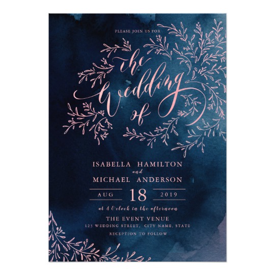 Navy blush calligraphy rustic floral wedding suite