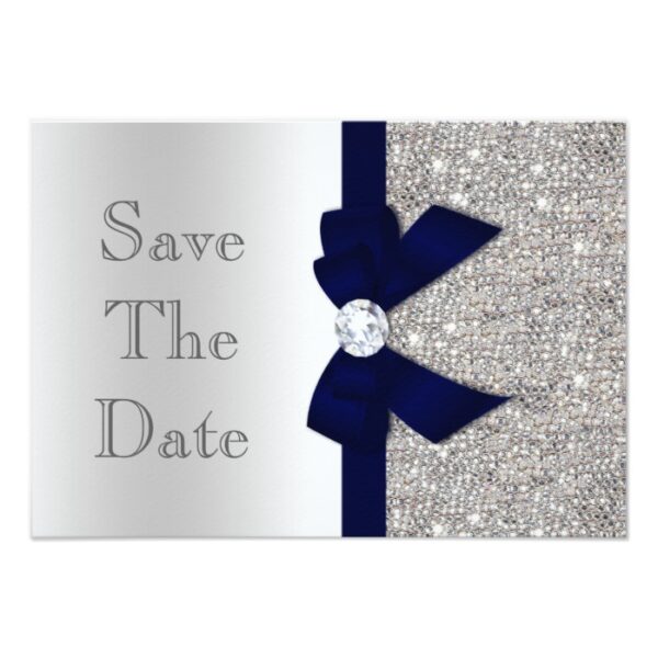 Navy Blue Bow Silver Sequins Wedding