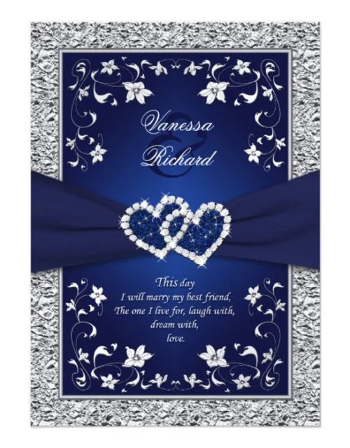Navy, Silver Floral, Joined Hearts