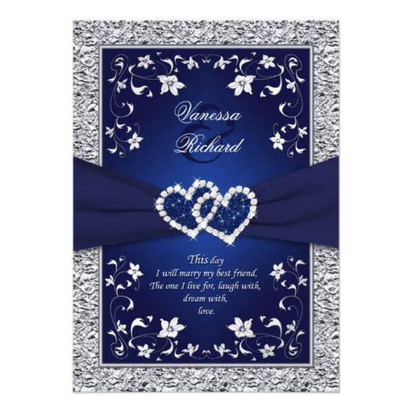 Navy, Silver Floral, Joined Hearts