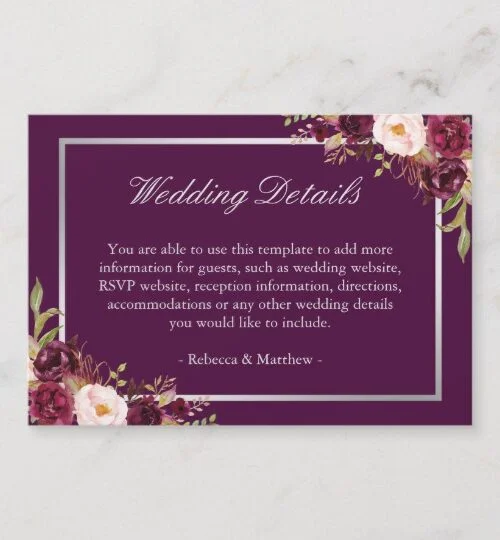Plum Purple Floral Silver Gray Invitation Suite