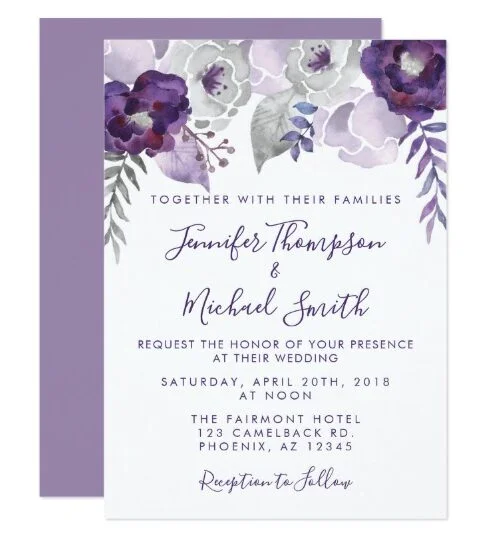 Purple and Silver Watercolor Floral Wedding