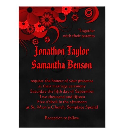Red Floral Hibiscus Black Chalkboard Wedding Set