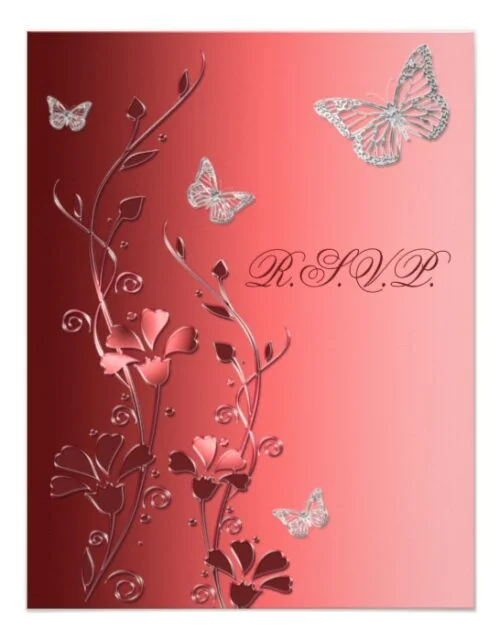 Red and Silver Gray Butterfly Floral Wedding Suite