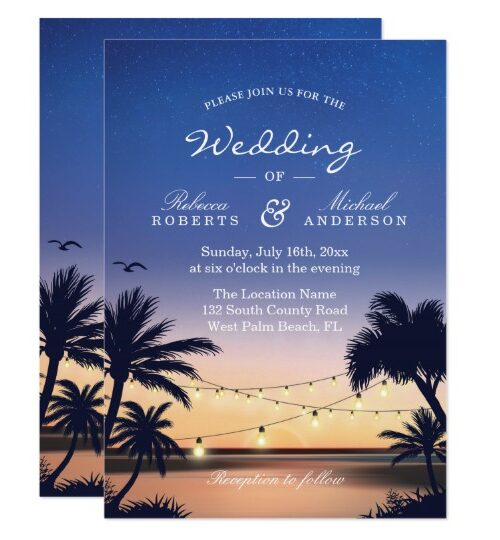 Invitation Suite: Romantic Sunset Palm Trees Beach