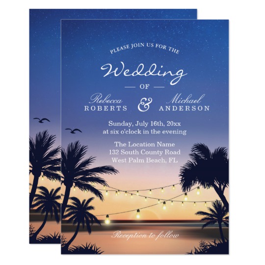 Invitation Suite: Romantic Sunset Palm Trees Beach