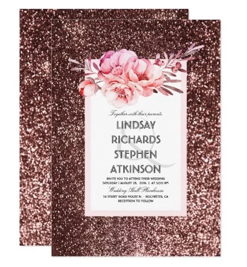 Rose Gold Glitter and Watercolor Flowers