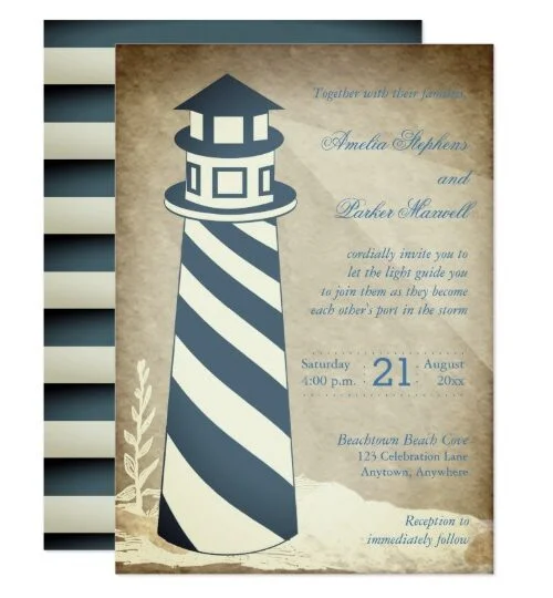 Wedding - Rustic Nautical Lighthouse Striped