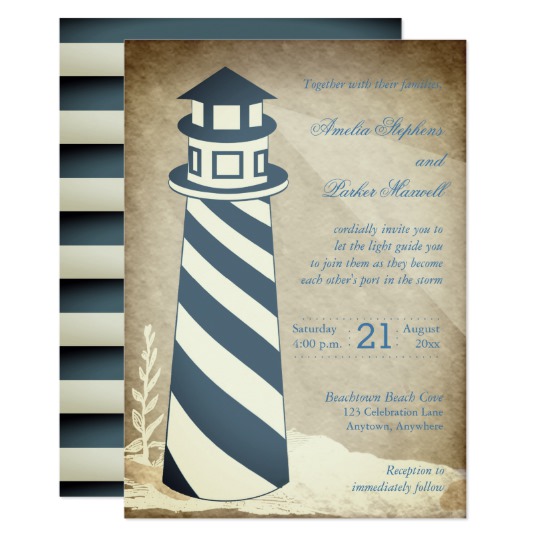 Wedding - Rustic Nautical Lighthouse Striped