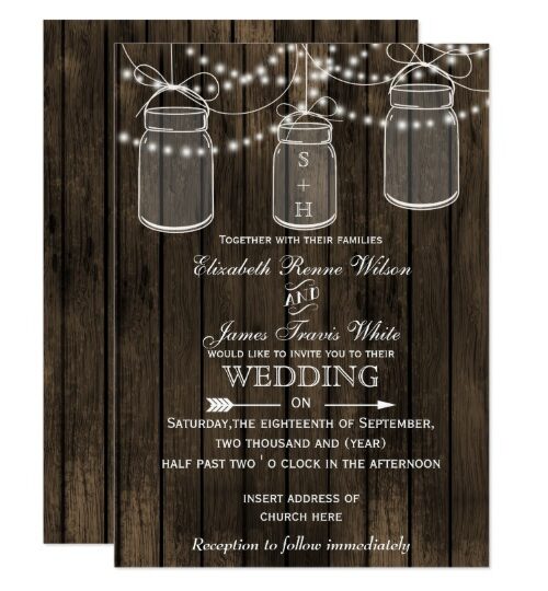 Rustic Barn wood Mason Jar Wedding Invitations Set