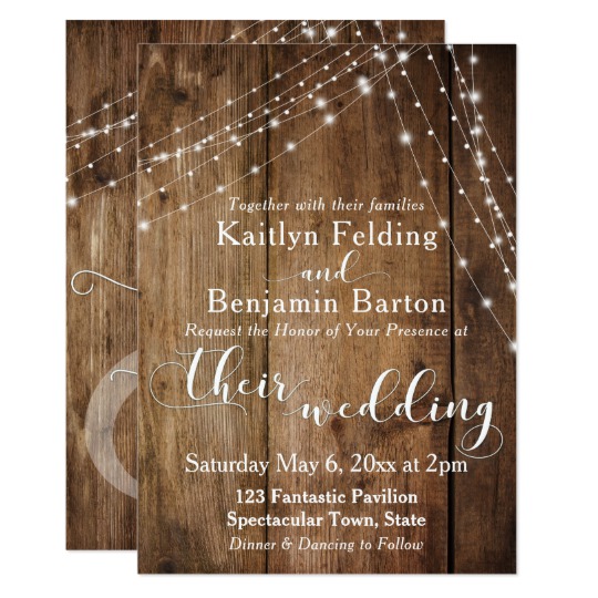 Rustic Brown Wood Light Strings Typography Wedding