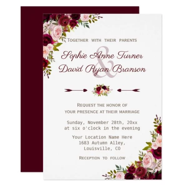 Elegant Marsala Floral Invitation Suite