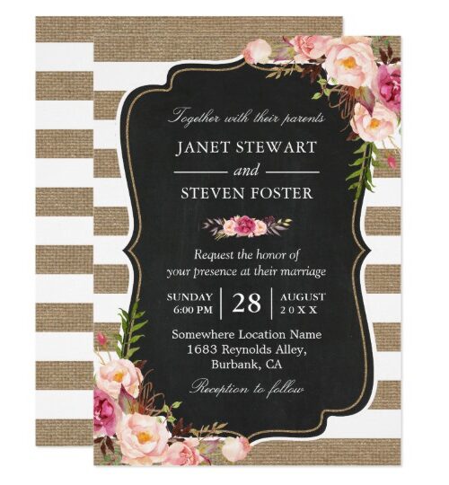 Invitation Suite: Rustic Burlap Stripes Floral