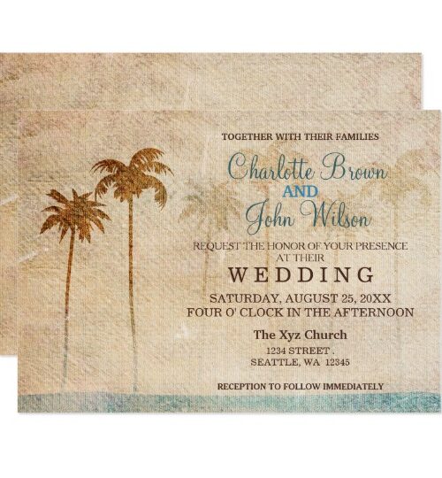 Rustic Palm Trees Beach Wedding Invitations