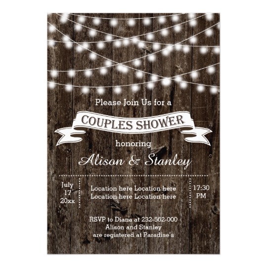 String lights on wood wedding invitations
