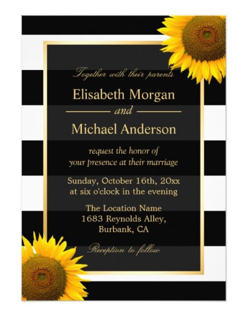 Invitation Suite: Sunflowers Black White Stripes