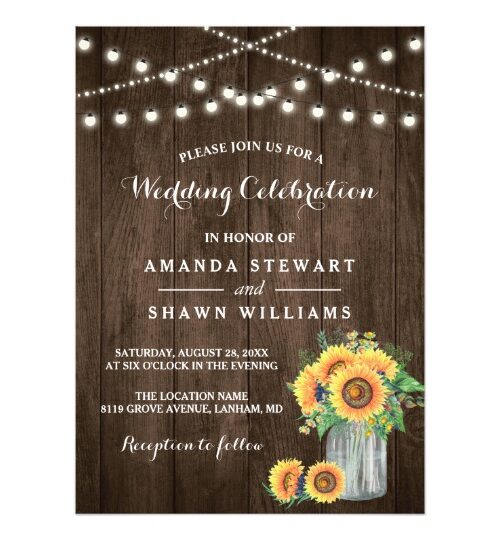 Invitation Suite: Rustic Sunflowers String Lights
